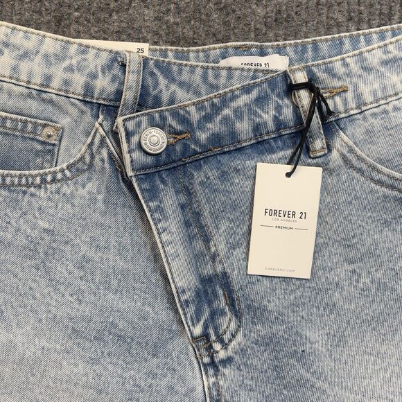 Forever 21 Jean Shorts Women Size 25 Blue Cut-Off Denim High Rise Distress NEW - Picture 4 of 9